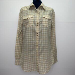 Equipment Blouse Small Tan Plaid Collar Western Snap Long Sleeve